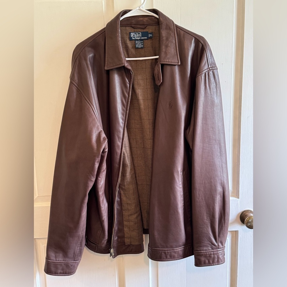 Polo by Ralph Lauren Brown Leather Zip-Front Shirt Jacket